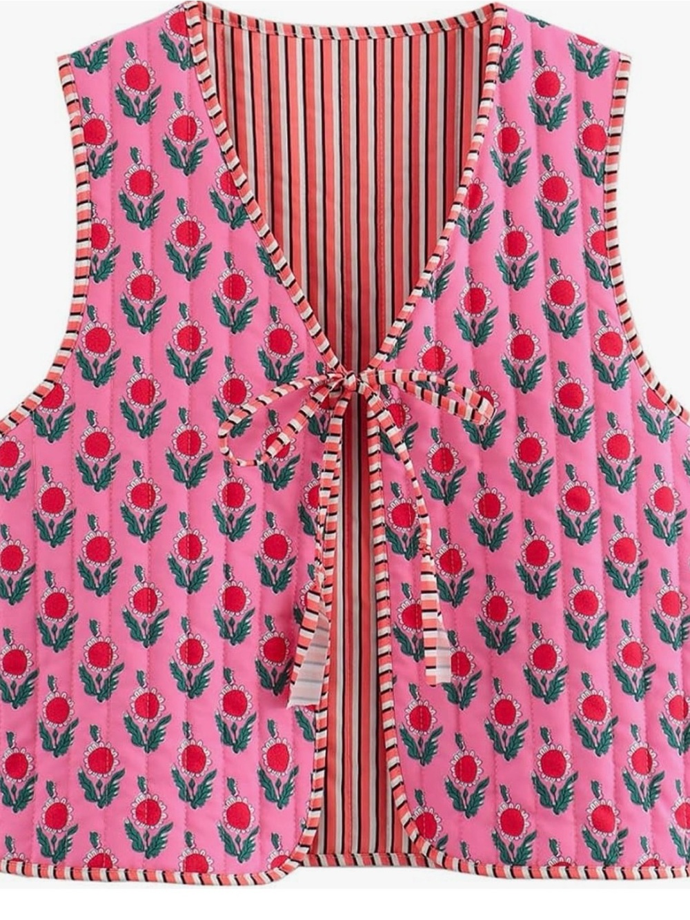 Pink Floral Tie-Front Sleeveless Top